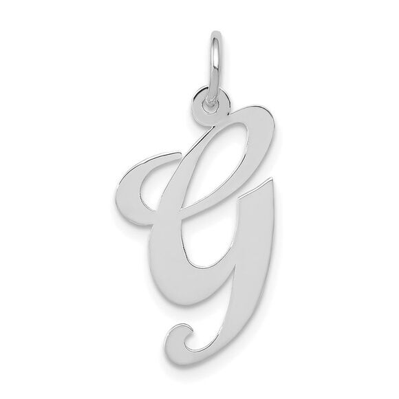 14k White Gold, Ella Collection, LG Fancy Script Initial G Pendant - Picture 1 of 5